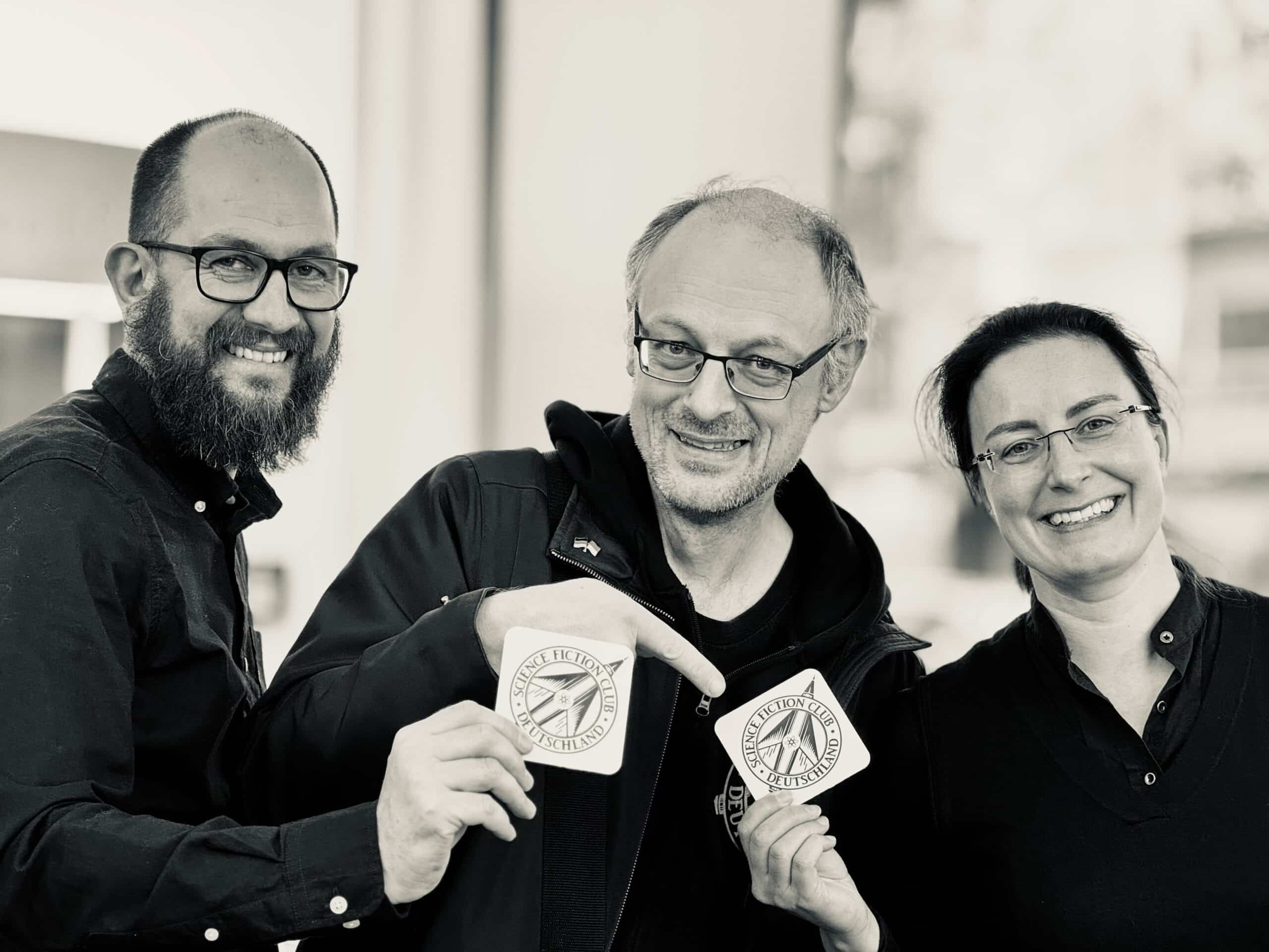 Sven Nieder, Roger Murmann (Science Fiction Club Deutschland) und Sandra Thoms im fantastischen Buchladen